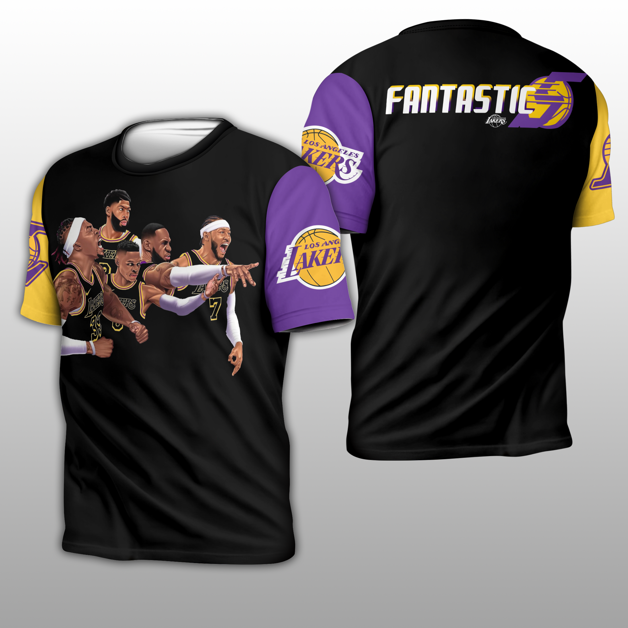 1628708266337-vgJGDwAWwV Fantastic Five Shirt Los Angeles Lakers LeBron James Russell Westbrook Carmelo Anthony Anthony Davis Dwight Howard