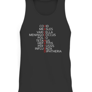 VACCINATED T Shirt Covid Measles VariCella Meningococcus Polio Tetanus HepATitis Pertussis Influenza Diphtheria CATT black front.jpg