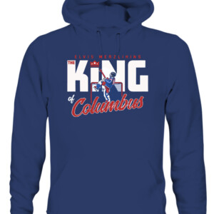 THE KING OF COLUMBUS SHIRT ELVIS MERZLIKINS Columbus Blue Jackets CAUH navy front.jpg