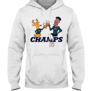 Bango & Giannis - Cheers to the Deer Shirt Bango-Jabbar Giannis Antetokounmpo Milwaukee Bucks 2021 NBA Finals Champions White Shirt