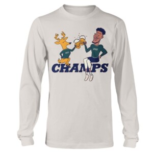 Bango & Giannis - Cheers to the Deer Shirt Bango-Jabbar Giannis Antetokounmpo Milwaukee Bucks 2021 NBA Finals Champions White Shirt