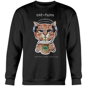 Cat in Headphone Cat-feine coffee then petting T-shirt Funny Cat Starbucks