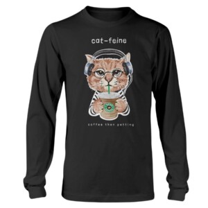 Cat in Headphone Cat-feine coffee then petting T-shirt Funny Cat Starbucks