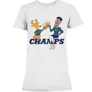 Bango & Giannis - Cheers to the Deer Shirt Bango-Jabbar Giannis Antetokounmpo Milwaukee Bucks 2021 NBA Finals Champions White Shirt