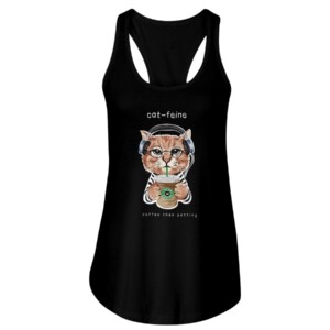 Cat in Headphone Cat-feine coffee then petting T-shirt Funny Cat Starbucks