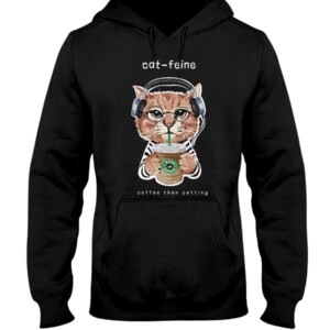 Cat in Headphone Cat-feine coffee then petting T-shirt Funny Cat Starbucks