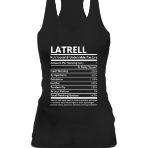 Latrell Name T Shirt Latrell Nutritional and Undeniable Name Factors Gift Item Tee T Shirt CAWT black front.jpg