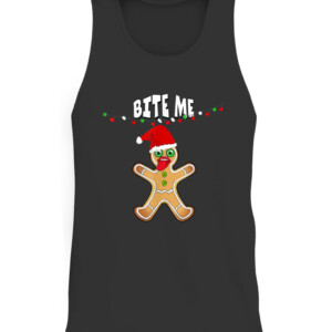 BITE ME GINGERBREAD MAN COOKIE CHRISTMAS LIGHTS SANTA HAT T Shirt CATT black front.jpg