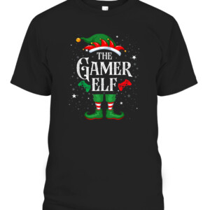 Gamer Elf Matching Family Group Christmas Party Pajama T Shirt CABT black front.jpg