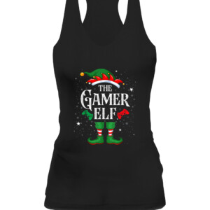 Gamer Elf Matching Family Group Christmas Party Pajama T Shirt CAWT black front.jpg