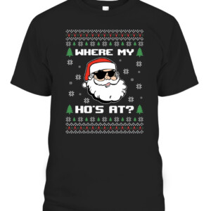 Naughty Ugly Christmas Sweater Funny Adult Where's My Hos At Long Sleeve T Shirt Funny Christmas Pajamas For Family CABT black front.jpg