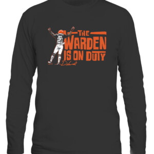 THE WARDEN'S ON DUTY SHIRT Denzel Ward Cleveland Browns CALS black front.jpg