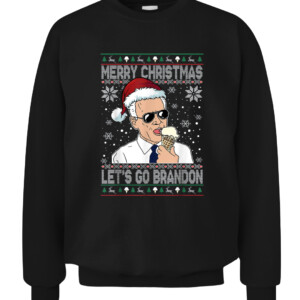 Merry Xmas Let's Go Brandon Ugly Christmas Sweater Ice Cream T Shirt CACS black front.jpg