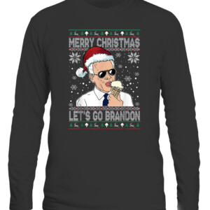 Merry Xmas Let's Go Brandon Ugly Christmas Sweater Ice Cream T Shirt CALS black front.jpg