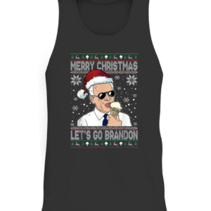 Merry Xmas Let's Go Brandon Ugly Christmas Sweater Ice Cream T Shirt CATT black front.jpg