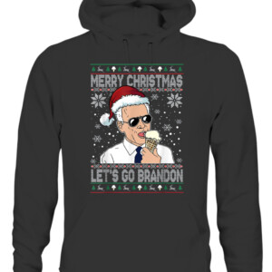 Merry Xmas Let's Go Brandon Ugly Christmas Sweater Ice Cream T Shirt CAUH black front.jpg