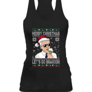 Merry Xmas Let's Go Brandon Ugly Christmas Sweater Ice Cream T Shirt CAWT black front.jpg