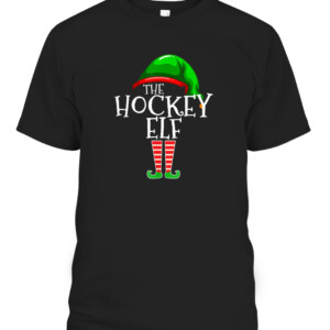 The Hockey Elf Group Matching Family Christmas Gifts Holiday T Shirt CABT black front.jpg