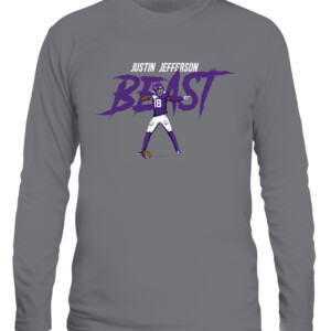 JUSTIN JEFFERSON BEAST SHIRT Minnesota Vikings JUSTIN JEFFERSON CALS graphite heather front.jpg