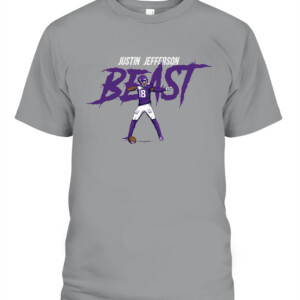 JUSTIN JEFFERSON BEAST SHIRT Minnesota Vikings JUSTIN JEFFERSON CAPT sport grey front.jpg