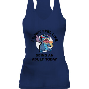 Disney Lilo and Stitch Don't Feel Like Being an Adult Tee Funny Humor Disneyland Graphic Adult T Shirt CAWT navy front.jpg