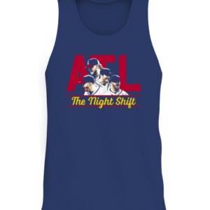 ALT THE NIGHT SHIFT SHIRT Atlanta Braves 2021 World Series Champions Tyler Matzek, A.J. Minter, Luke Jackson and Will Smith CATT navy front.jpg