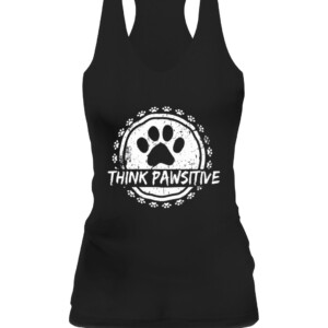 Dog Paw print Pawsitive Pet lover T Shirt CAWT black front.jpg