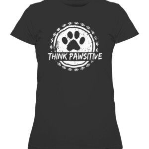 Dog Paw print Pawsitive Pet lover T Shirt CAWTS black front.jpg