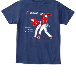 Ohtani Is A Cheat Code T Shirt Shohei Ohtani Los Angeles Angels APKT navy front.jpg