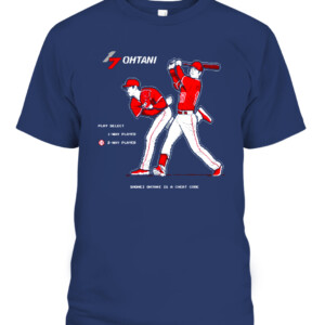 Ohtani Is A Cheat Code T Shirt Shohei Ohtani Los Angeles Angels CABT navy front.jpg