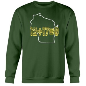 12+17=6 WISCO MATH T SHIRT Green Bay Packers Aaron Rodgers Davante Adams Kurt Benkert 2021 NFC North Division Champions Crewneck