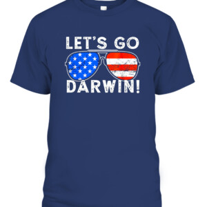 Aviator Sunglasses American Flag Let’s Go Darwin T Shirt CABT navy front.jpg