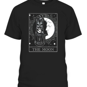 Moon Tarot Card and Cat Occult Graphic T Shirt CABT black front.jpg
