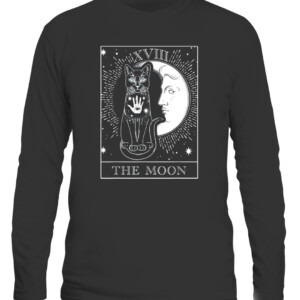 Moon Tarot Card and Cat Occult Graphic T Shirt CALS black front.jpg