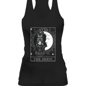 Moon Tarot Card and Cat Occult Graphic T Shirt CAWT black front.jpg