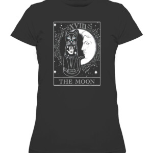 Moon Tarot Card and Cat Occult Graphic T Shirt CAWTS black front.jpg