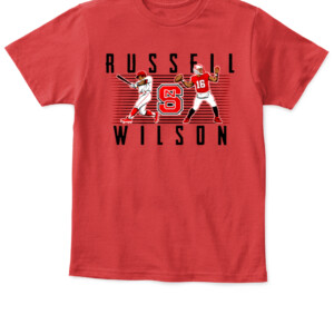 RUSSELL WILSON FOOTBALL AND BASEBALL SHIRT Russell Wilson Seattle Seahawks NC State Wolfpack APKT red front.jpg