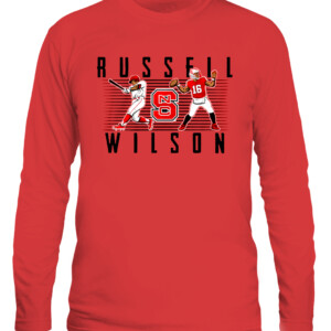 RUSSELL WILSON FOOTBALL AND BASEBALL SHIRT Russell Wilson Seattle Seahawks NC State Wolfpack CALS red front.jpg