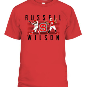 RUSSELL WILSON FOOTBALL AND BASEBALL SHIRT Russell Wilson Seattle Seahawks NC State Wolfpack CAPT red front.jpg