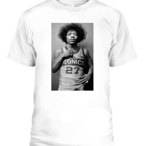 Jimi Hendrix x Seattle SuperSonics Shirt Klay Thompson Jimi Hendrix Shirt Golden State Warriors CAPT white front.jpg