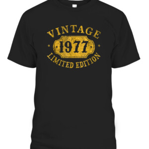 44 years old 44th Birthday Anniversary Gift Limited 1977 T Shirt CABT black front.jpg