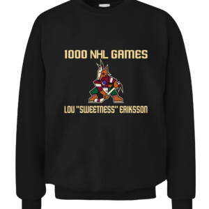 1000 NHL GAMES LOU SWEETNESS ERIKSSON SHIRT Loui Eriksson Arizona Coyotes CACS black front.jpg