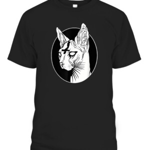 Occult Black Metal Sphynx Cat I Goth and Death Metal Graphic T Shirt CABT black front.jpg
