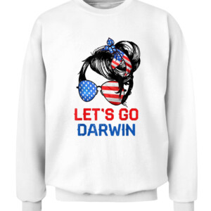 Let's Go Darwin Shirt Women Girl Lets Go USA Flag Messy Bun T Shirt CACS white front.jpg