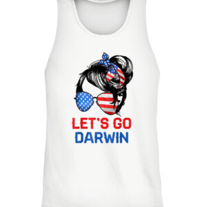 Let's Go Darwin Shirt Women Girl Lets Go USA Flag Messy Bun T Shirt CATT white front.jpg