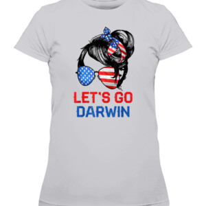 Let's Go Darwin Shirt Women Girl Lets Go USA Flag Messy Bun T Shirt CAWTS heather grey front.jpg