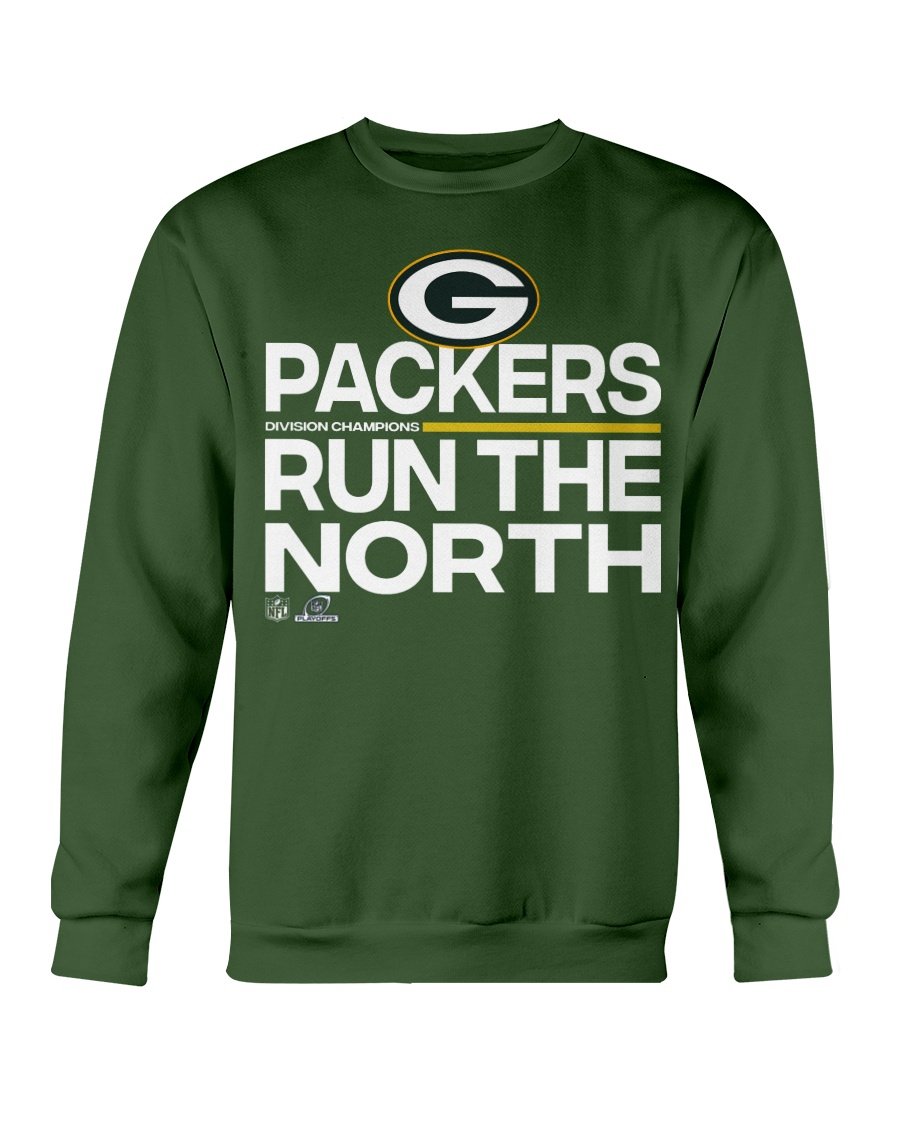 PACKERS RUN THE NORTH SHIRT 2021 NFC North Division Champions Green Bay Packers Crewneck PACKERS RUN THE NORTH SHIRT 2021 NFC North Division Champions Green Bay Packers Crewneck