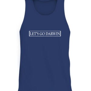 Lets Go Darwin Funny Trendy Sarcastic Men Let’s Go Darwin T Shirt CATT navy front.jpg