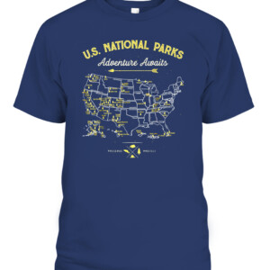 62 National Parks Map Gifts US Park Vintage Camping Hiking T Shirt All 62 National Parks Co CAPT navy front.jpg