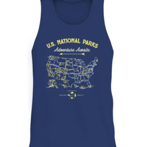 62 National Parks Map Gifts US Park Vintage Camping Hiking T Shirt All 62 National Parks Co CATT navy front.jpg